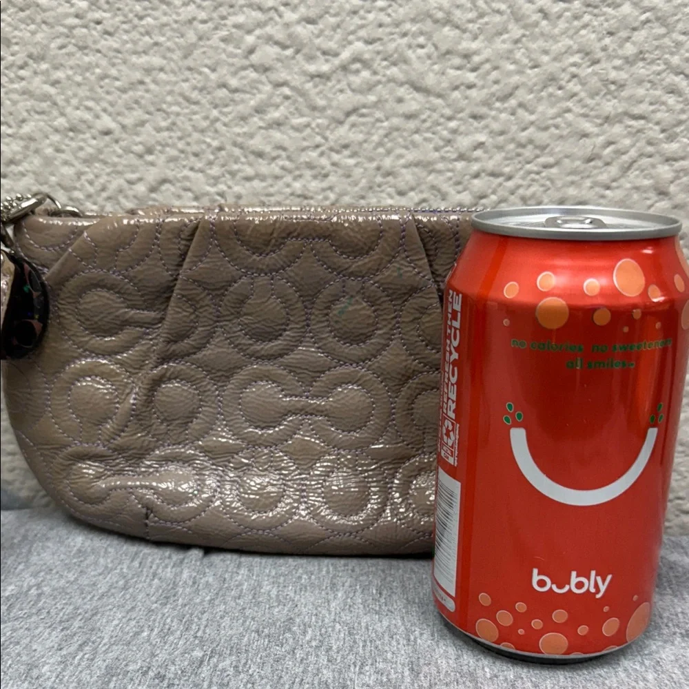 Coach Taupe Quilted Patent Wristlet Clutch
